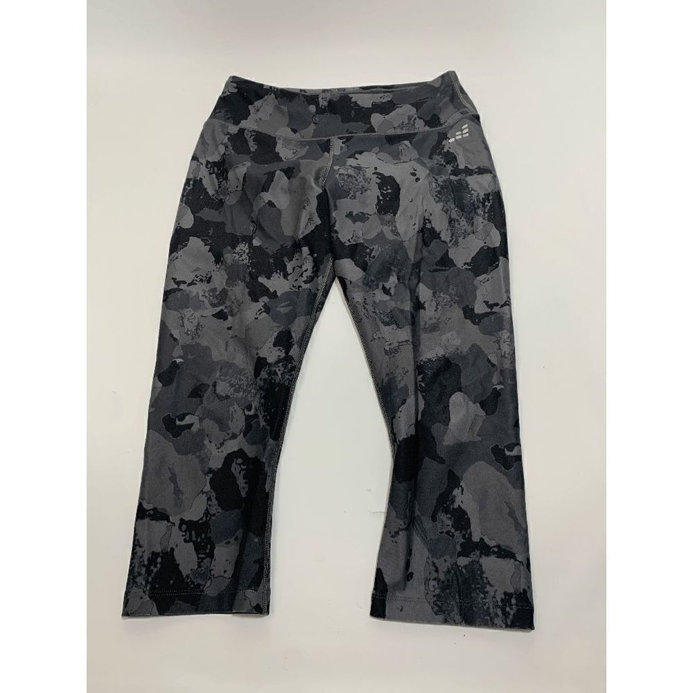 BCG Women's Abstract Elastic Waist Workout Crop Leggings Black Gray Size Small